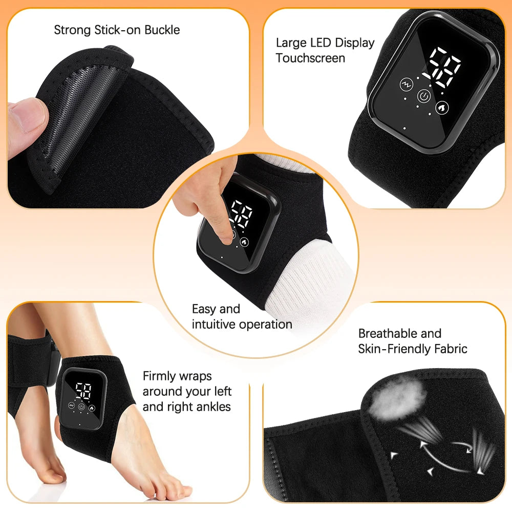 PASTSKY Cordless Heated Ankle Wrap – 3-Level Heat & Vibration Foot Massager, Rechargeable Ankle Support