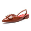 Women's Black Pointed Flat Loafers Ankle-Wrap Office Sandals