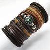 10-Pack Adjustable Black Woven Wrap Leather Bracelets – Handmade Unisex Rope Chain Lace-Up