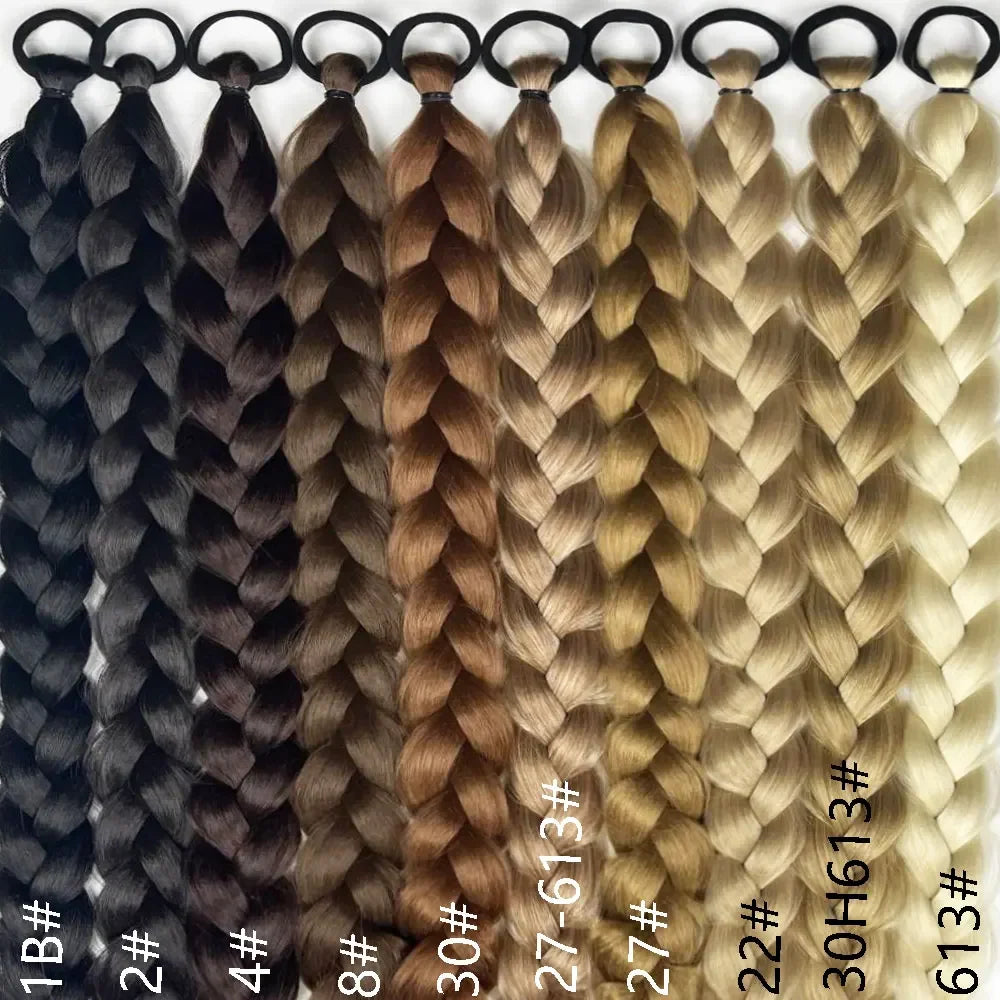 24-Inch (61 cm) Synthetic Braided Ponytail Extension for Women, High-Temperature Fiber Black/Brown with Hair Rope