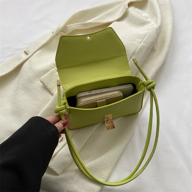 Metal Buckle Baguette Shoulder Bag - Chic PU Leather Crossbody Handbag for Women