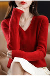 Women's Cashmere-Blend V-Neck Knit Sweater Pullover - Loose Fit Autumn Winter Office Top