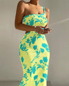Ombre One-Shoulder Tie-Dye Ribbed Bodycon Midi Dress for Women — Sleeveless Cutout