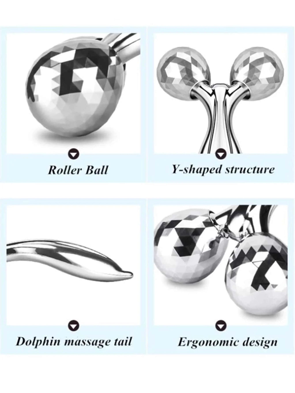 Y-Shaped 3D Face Roller Massager – 360° Rotating Manual Facial Lift & Body Wrinkle Remover, Silver
