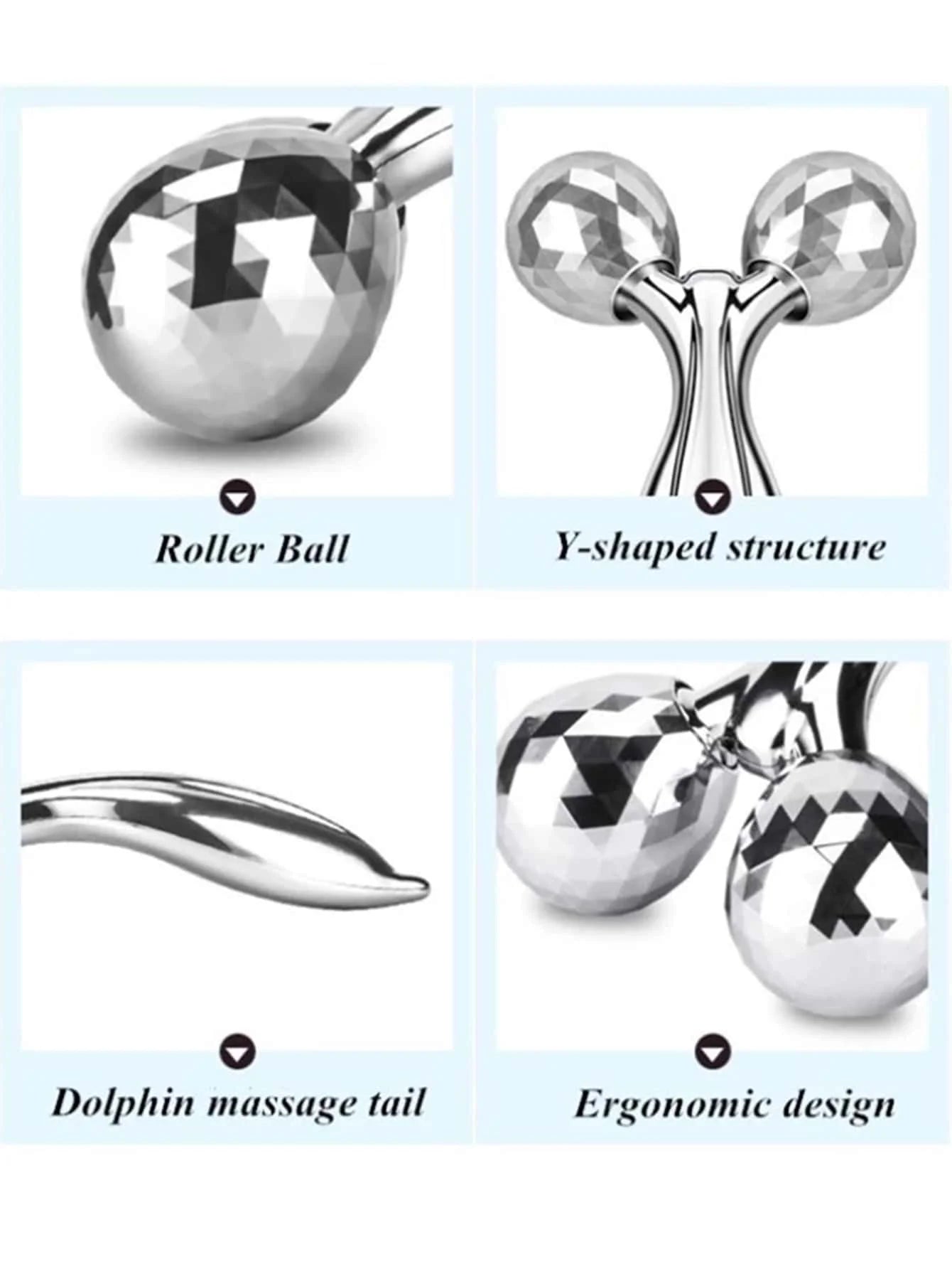 Y-Shaped 3D Face Roller Massager – 360° Rotating Manual Facial Lift & Body Wrinkle Remover, Silver
