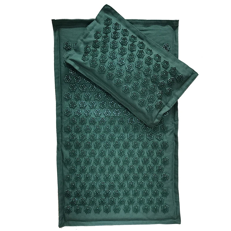 Acupressure Spike Mat Set 74 x 44 cm (29 x 17 in) with Pillow & Carry Bag – Natural Linen Buckwheat Massage Mat for Yoga & Pain Relief