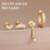 4-Piece 8mm Gold-Tone Stainless Steel Huggie Hoop Earrings Set with Cubic Zirconia Flower Studs