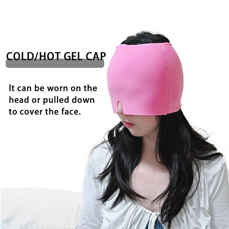 Gel Ice Migraine Relief Head Wrap — Cold Compress Therapy Cap with Eye Mask for Headaches & Sinus Pain
