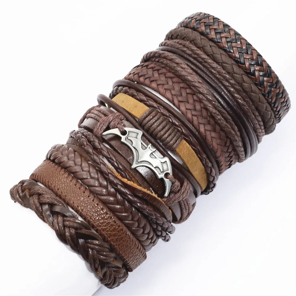 10-Pack Adjustable Black Woven Wrap Leather Bracelets – Handmade Unisex Rope Chain Lace-Up