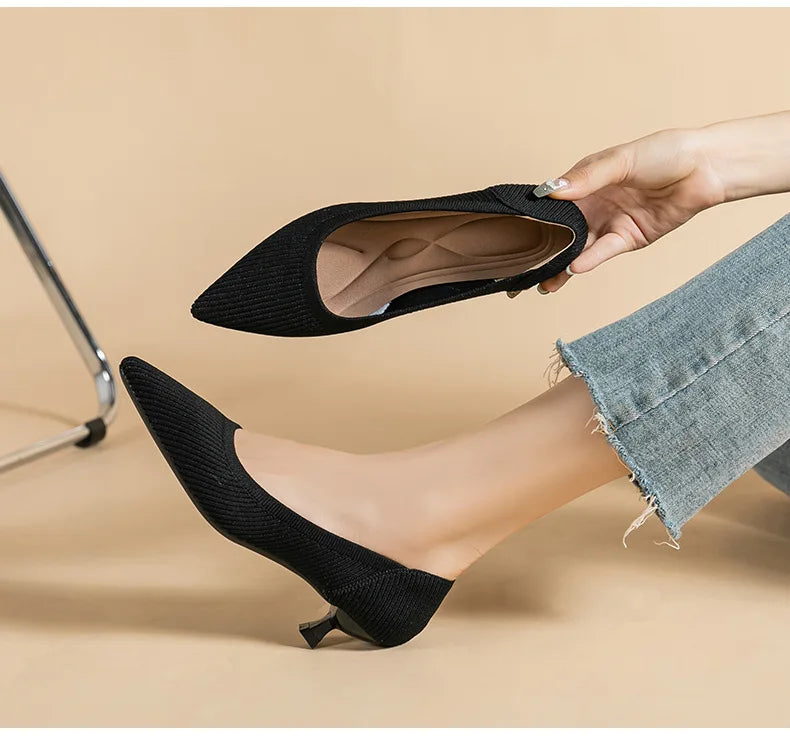 Women's Pointed-Toe Knit Slingback Pumps, Breathable Latex Insole & Anti-Slip Rubber Sole, 3.5 cm (1.38 in) Mid Heel