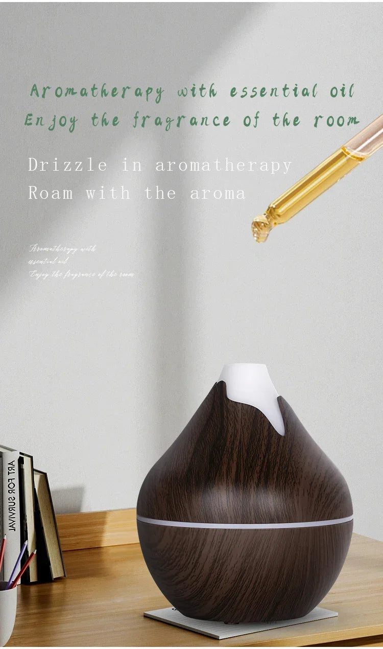 350ml (11.8 oz) Wood Grain Ultrasonic Essential Oil Diffuser & Humidifier, USB, Remote Control, 7-Color LED