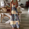 Women's Summer Casual Printed Spaghetti Strap Camisole Maxi Dress V-Neck Ankle-Length Plaid Patchwork