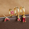4-Piece Cubic Zirconia Flower Hoop Earrings Set - 18K Gold Plated Stainless Steel, 8 mm (0.31 in) Hoops for Women