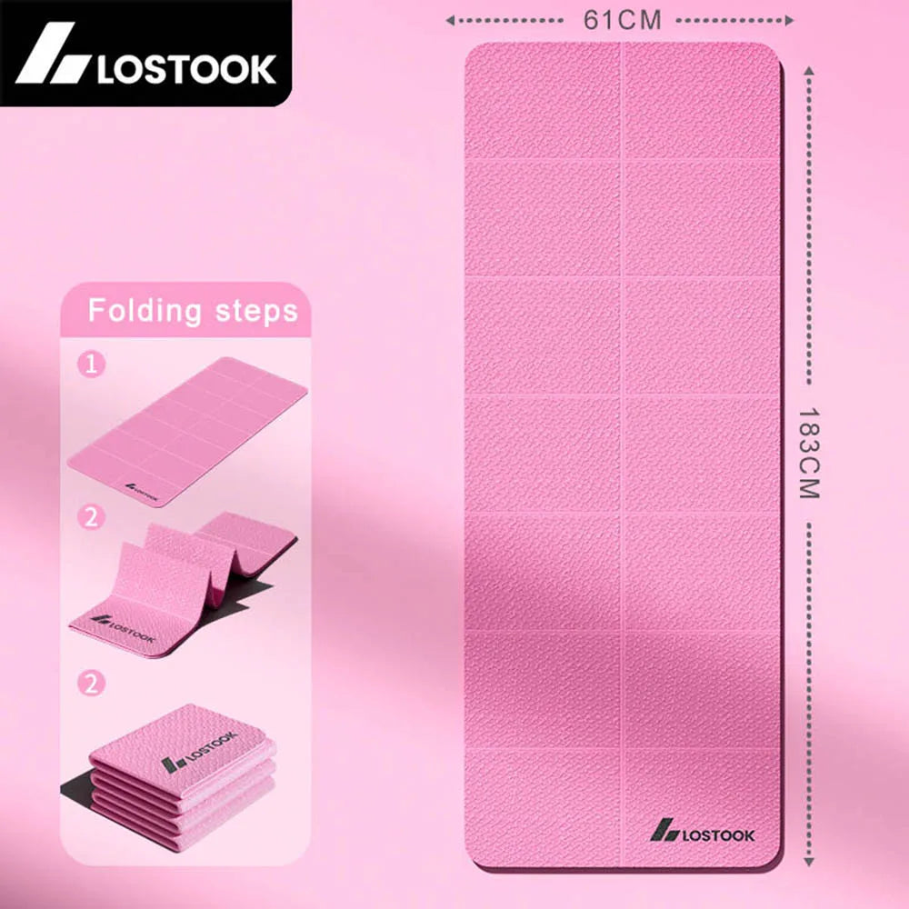 Foldable TPE Yoga Mat 4mm - 183 x 61 cm (72 x 24 in) Portable Travel Exercise & Pilates Mat