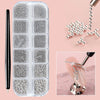 Mini Caviar Beads Nail Art 12-Grid Gold and Silver Micro Ball Charms 0.5–3mm (0.02–0.12in) with Magnetic Picker Pen