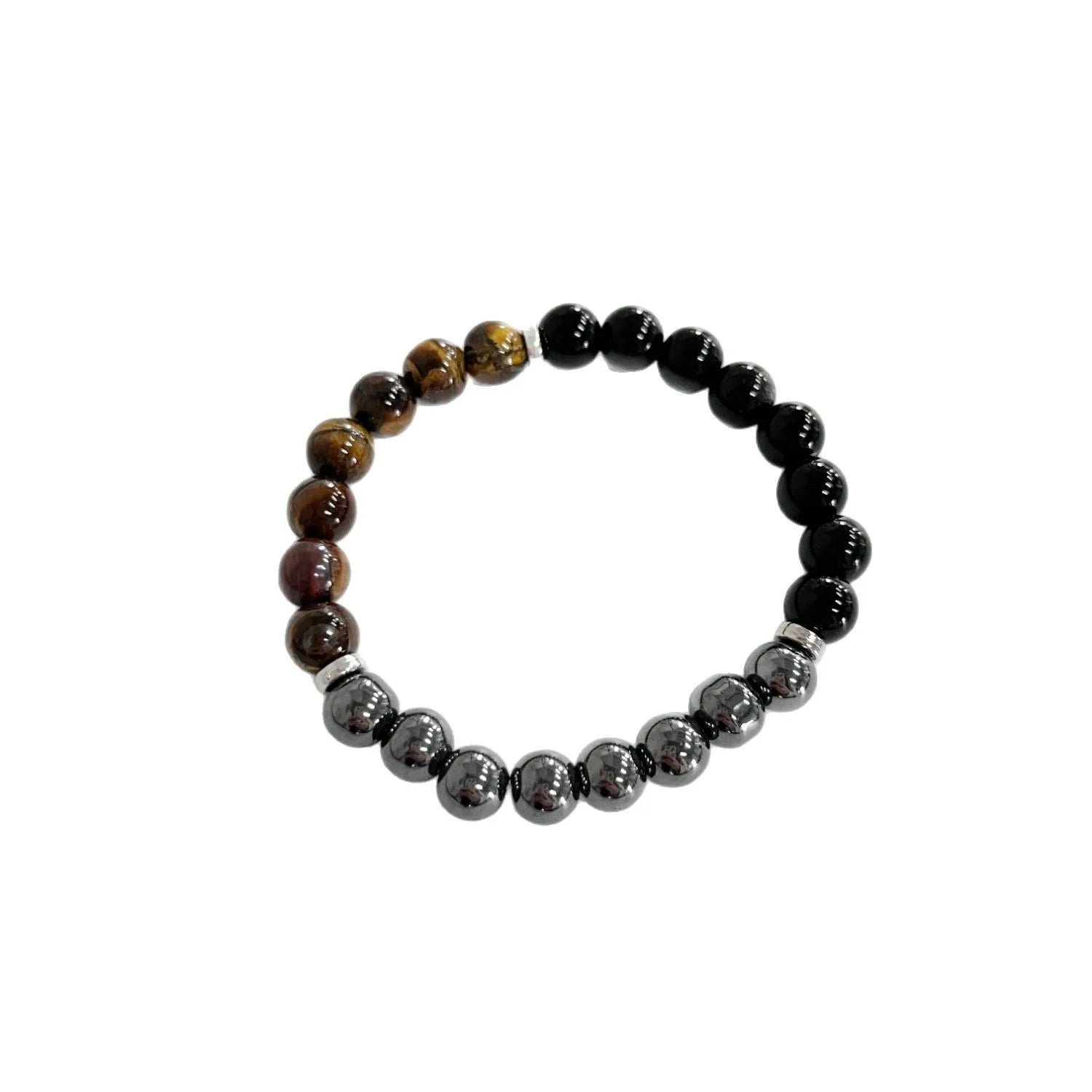 Triple Protection 8mm Gemstone Stretch Bracelet – Tiger Eye, Black Obsidian & Hematite (Unisex)
