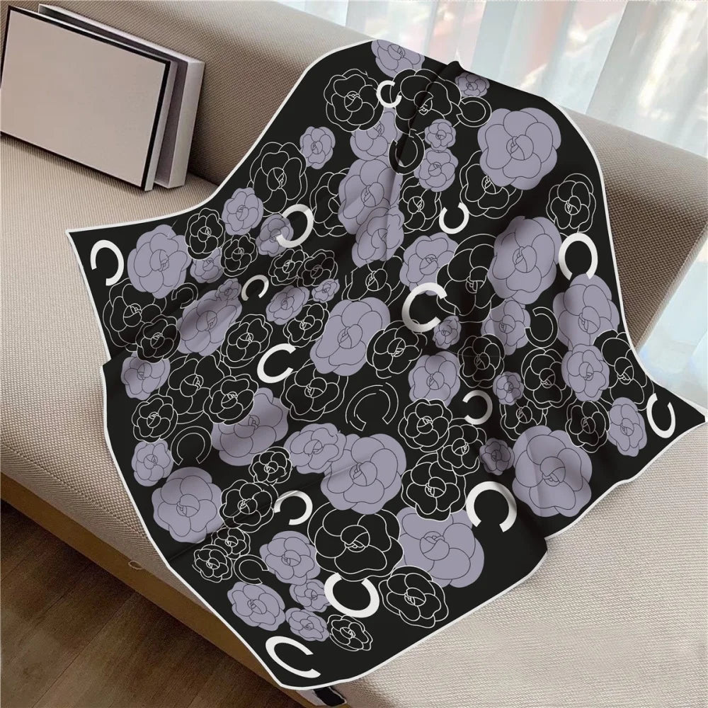 Twill Silk Square Scarf 90 x 90 cm (35.4 in) - Floral & Letter Print Women's Neck Kerchief Wrap