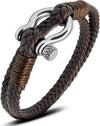 Kirykle Men's Nautical Multilayer Leather Bracelet with Stainless Steel Anchor Shackle, Handmade Adjustable Gift for Dad