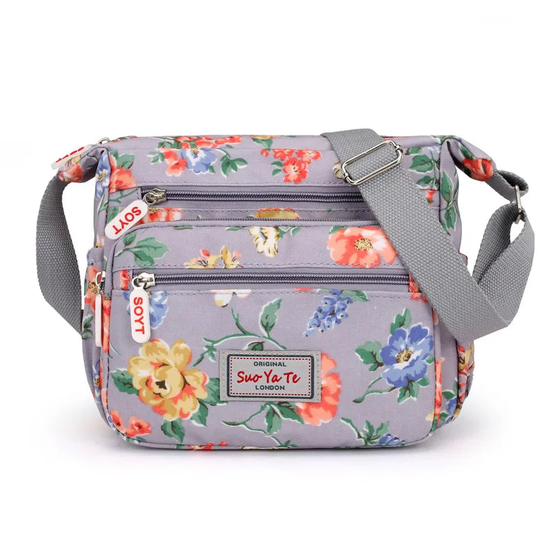 Floral Waterproof Multi-Pocket Crossbody Bag for Women – Casual Shoulder Messenger