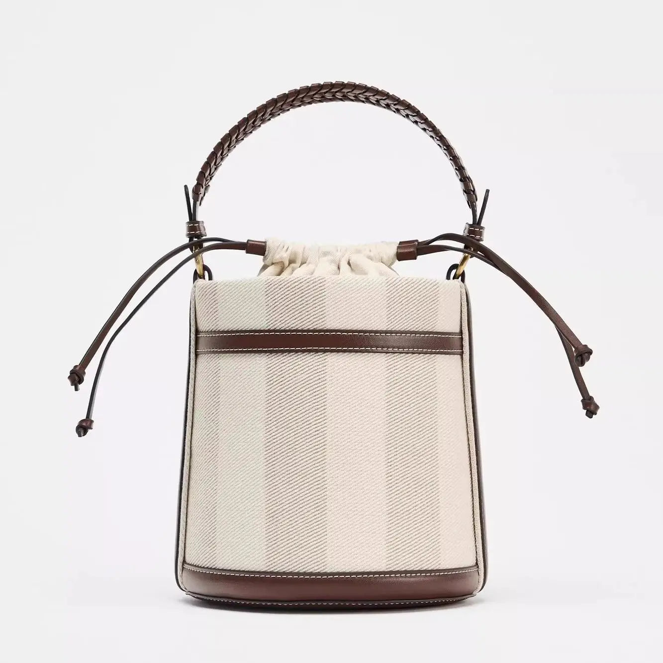 Small Woven Drawstring Bucket Bag for Women - Retro Stitching Shoulder & Crossbody Bag