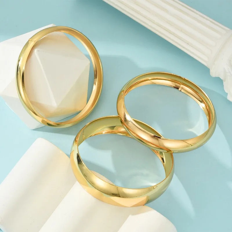 3-Pack Stainless Steel Round Smooth Bangles for Women & Men - Minimalist Gold-Tone Charm Bracelets, Couple Fashion Jewelry Gift