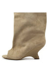Women's Peep Toe Knee-High Boots Slip-On, Thick High Heels with Statement Heel, Microfiber Upper — Large Sizes