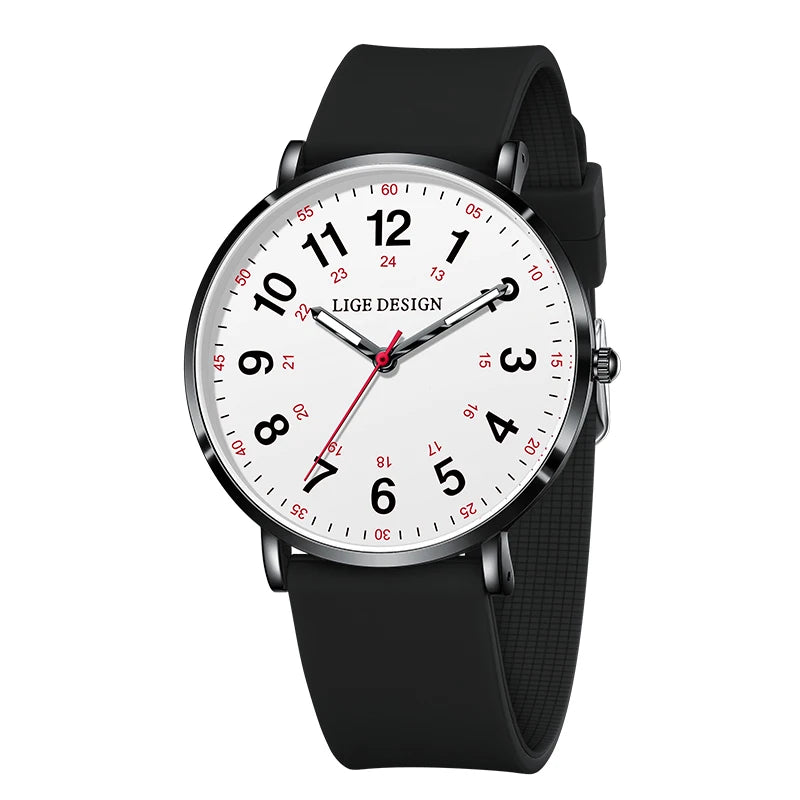 LIGE Women's Silicone Watch - 41mm Luminous Dial, 20mm Band, 3ATM Water-Resistant Casual Dress Quartz Wristwatch