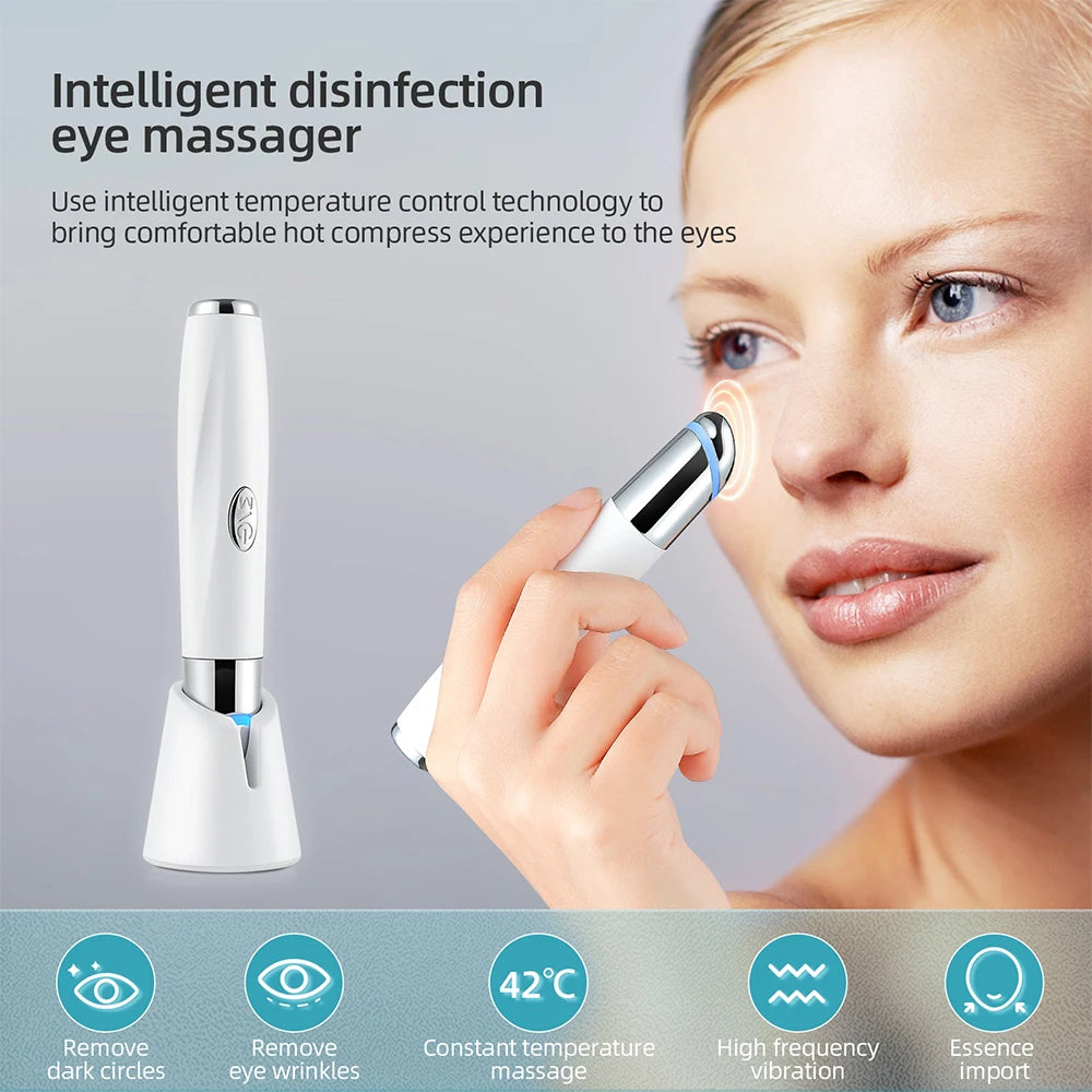High Frequency Vibration Eye Massager 42°C Heated USB-C Under-Eye Device for Dark Circles, Puffiness & Fine Lines