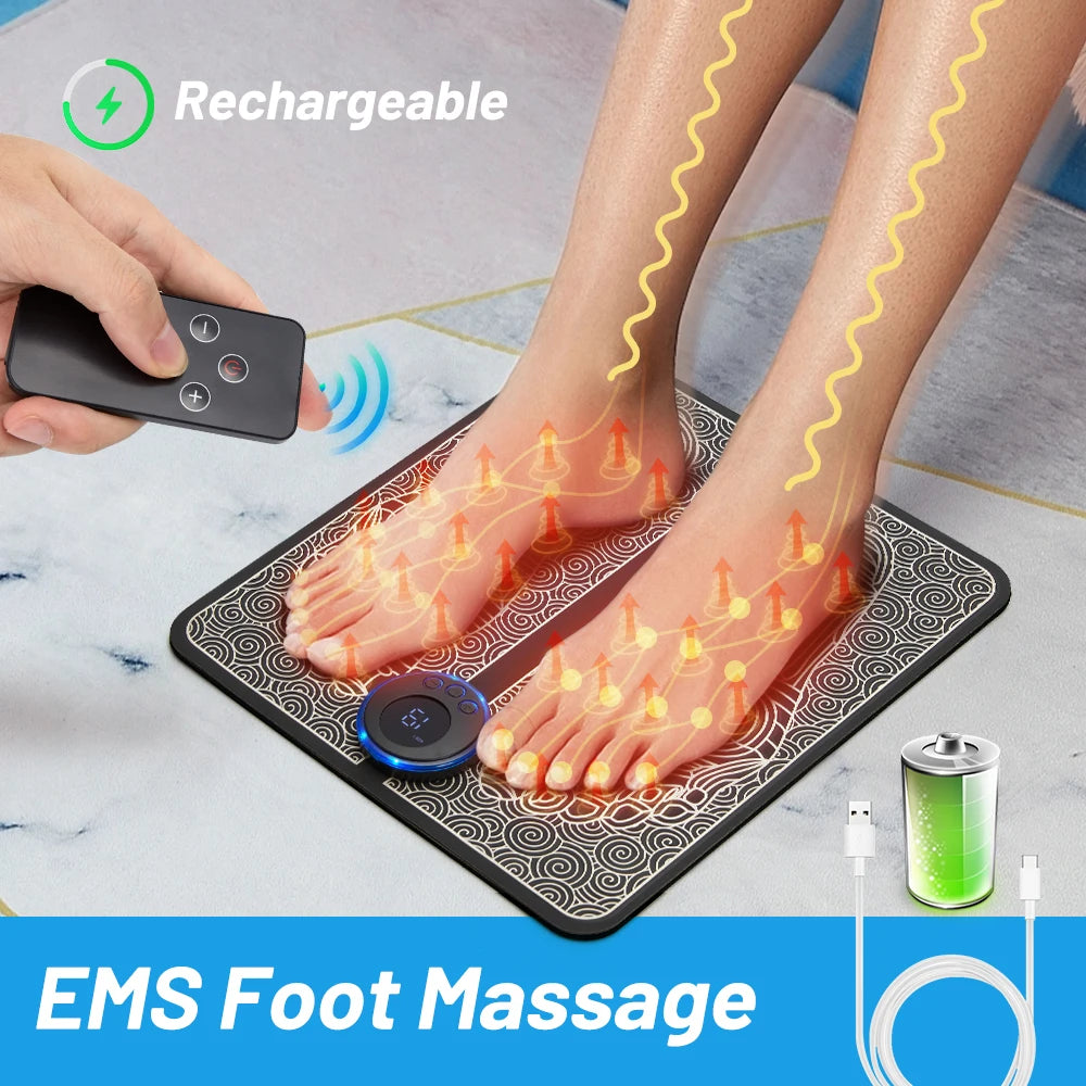 MERALL EMS Foot Massager Pad — Portable Rechargeable Acupoint Stimulator, 8 Modes & 19 Intensity Levels for Improved Circulation and Muscle Relief