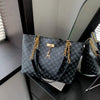 Textured Soft PU Leather Plaid Large Capacity Shoulder Tote Bag for Women with Tassel Accessory