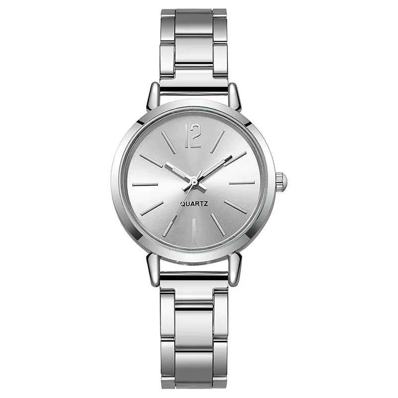 Luxury Women’s Gold Bracelet Quartz Watch – Simple Round Dial Stainless Steel Elegant Wristwatch