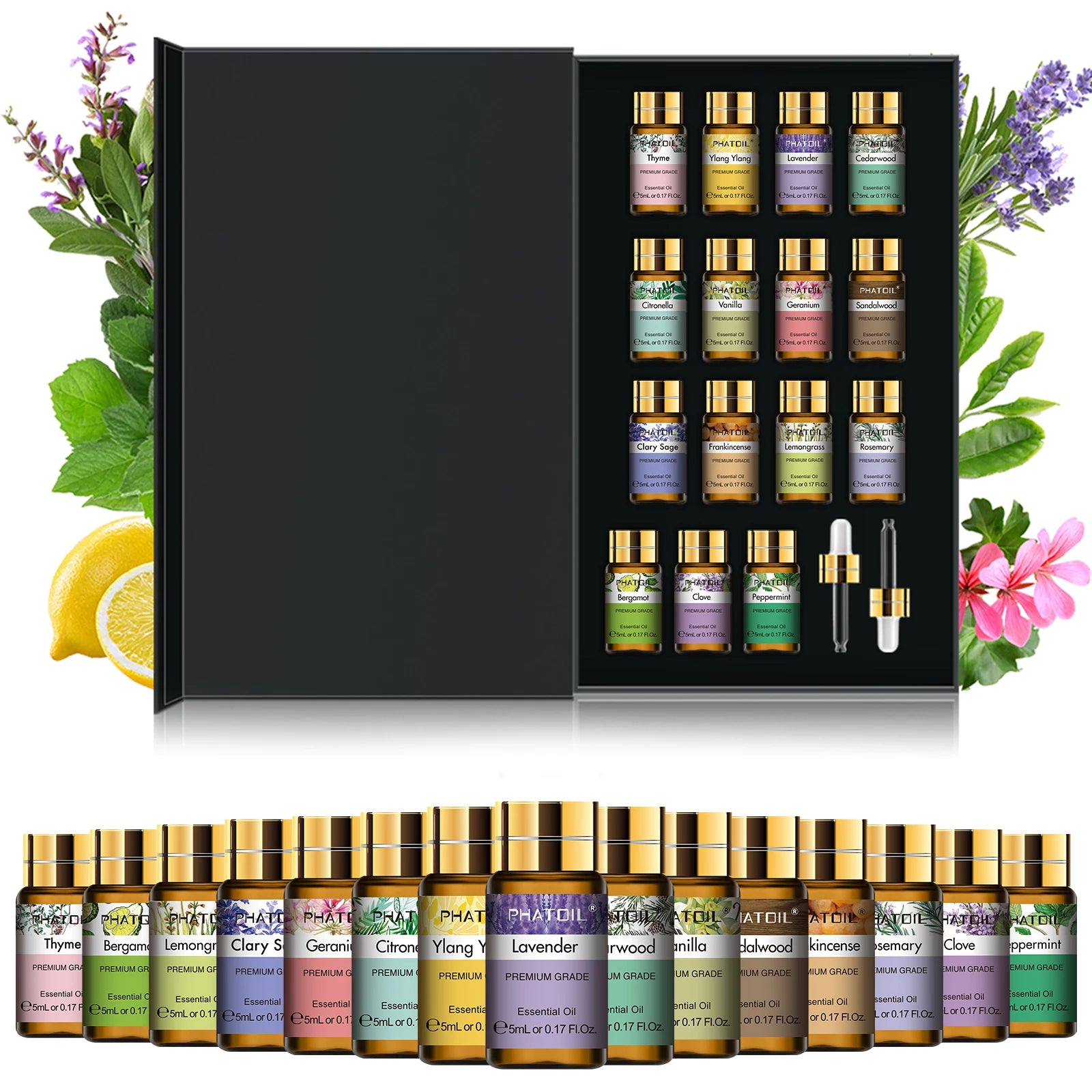 15-Piece Pure Essential Oils Set 5ml (0.17 fl oz) – Aromatherapy Oils for Diffusers, Humidifiers & Candle Making – Lavender, Vanilla, Peppermint, Rosemary