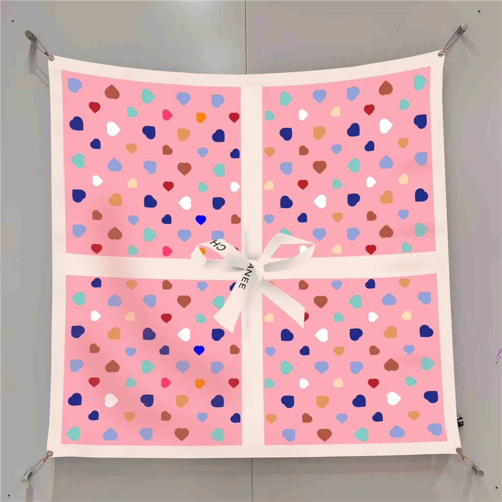 Twill Silk Square Scarf 90 x 90 cm (35.4 in) - Floral & Letter Print Women's Neck Kerchief Wrap