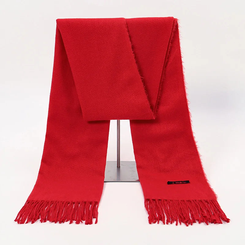 Red Cashmere Tassel Scarf Shawl Soft Winter Pashmina Wrap for Women