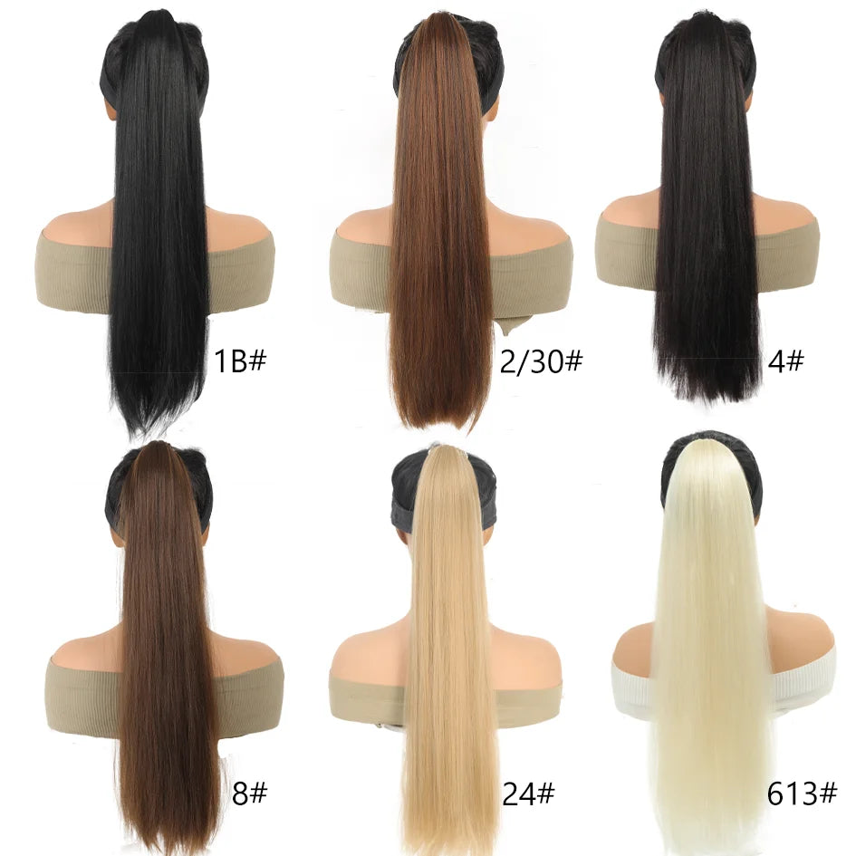 Synthetic Long Straight Ponytail Wig 18-32 Inch (45-81 cm) Headband or Elastic Wrap Hair Extension