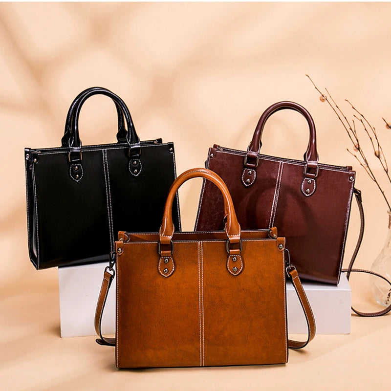 Women's Genuine Leather Tote Crossbody Shoulder Bag Top Handle Messenger Purse for Work and Shopping