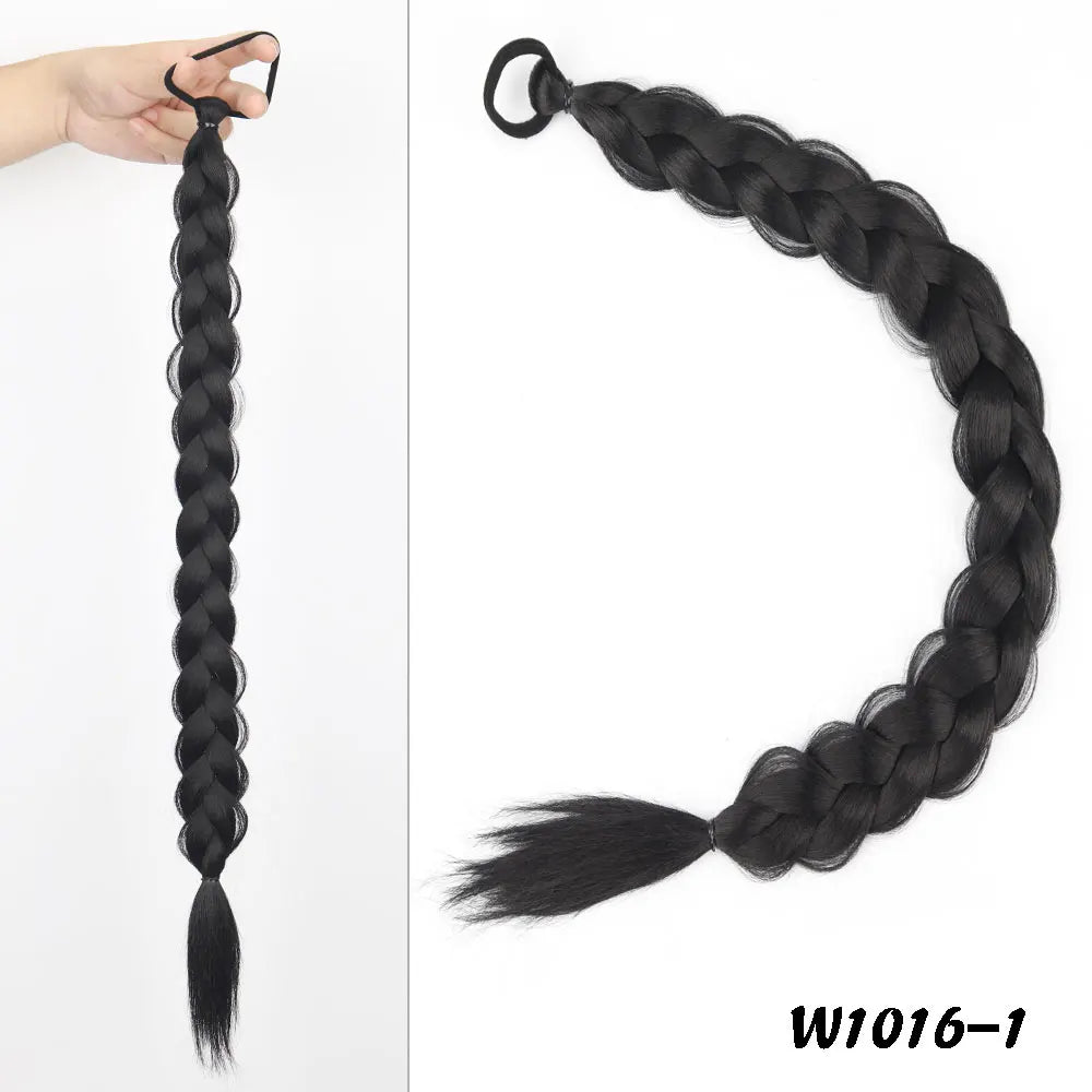 24-Inch (61 cm) Synthetic Braided Ponytail Extension for Women, High-Temperature Fiber Black/Brown with Hair Rope