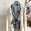 Women's Silk-Feel Printed Long Narrow Scarf 12 x 148 cm (4.7 x 58.3 in) - 50+ Colors | Headband & Shawl