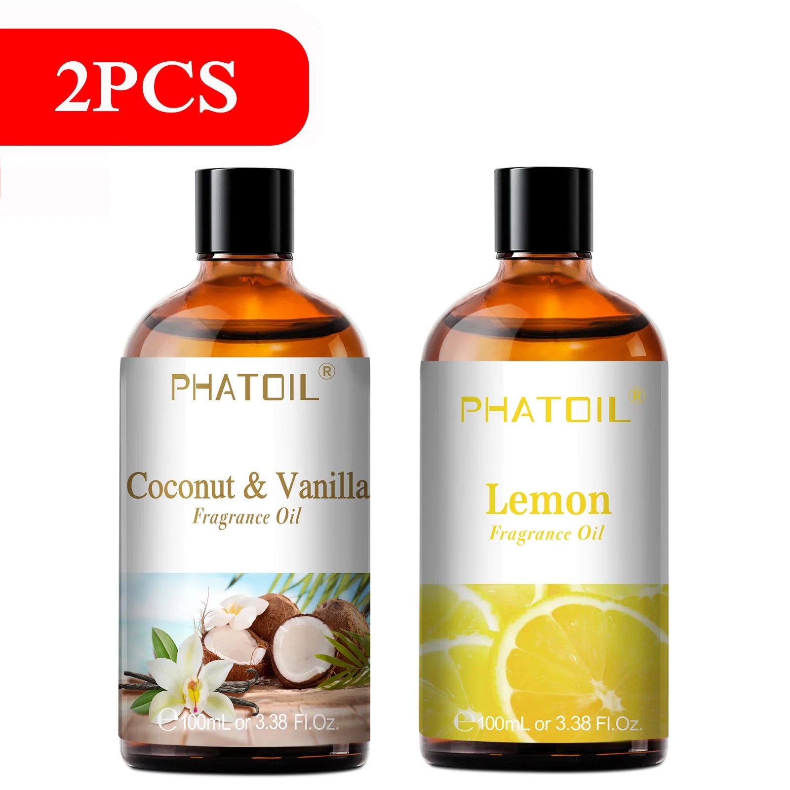 PHATOIL 100ml Aromatherapy Fragrance Oil — Coconut & Vanilla, Strawberry, Cherry, Lemon — 1/2/3-Pack for Diffuser, Candle Making & DIY