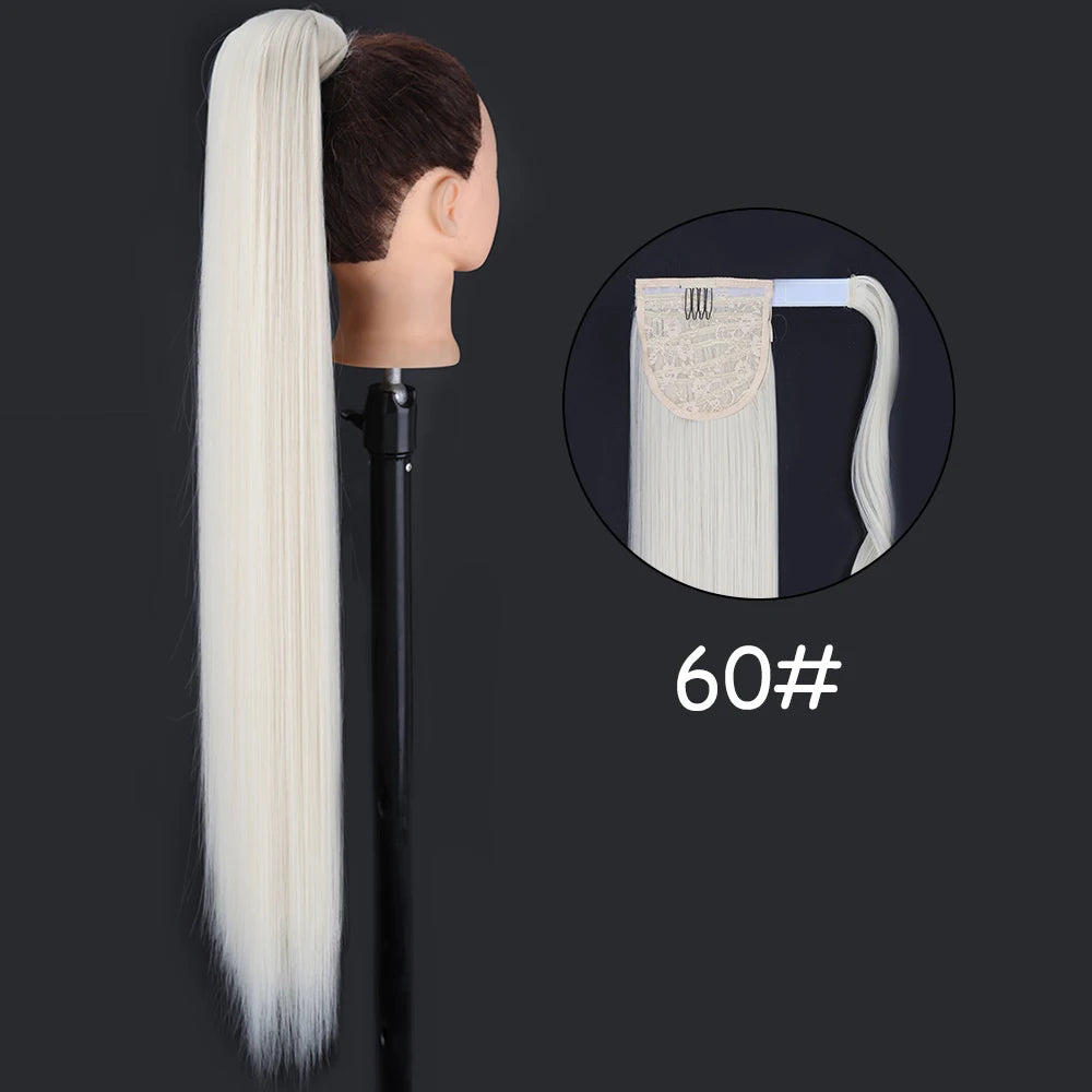 34-Inch (86 cm) Clip-In Synthetic Ponytail Hair Extension — Blonde Wrap-Around Long Straight Hairpiece