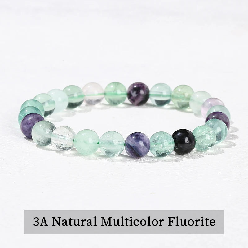 Natural Stone Beaded Bracelet 6/8/10mm — Obsidian Fluorite Quartz Jasper Stretch Yoga Bracelet for Women & Men