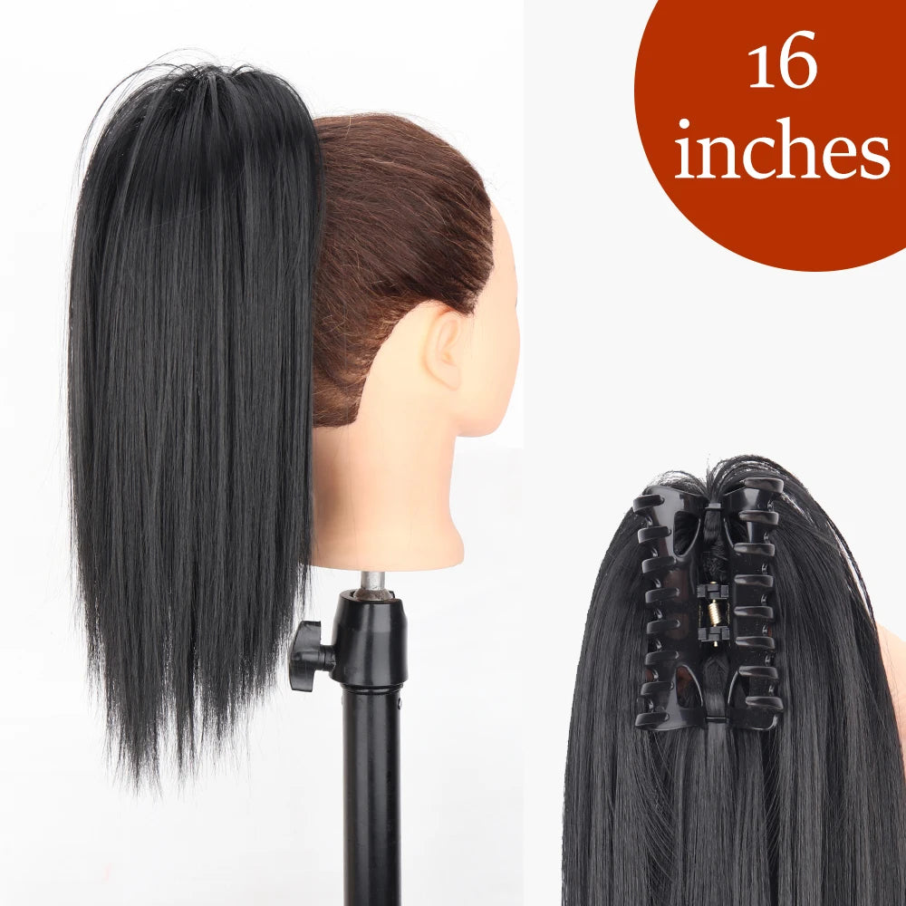 34-Inch (86 cm) Clip-In Synthetic Ponytail Hair Extension — Blonde Wrap-Around Long Straight Hairpiece