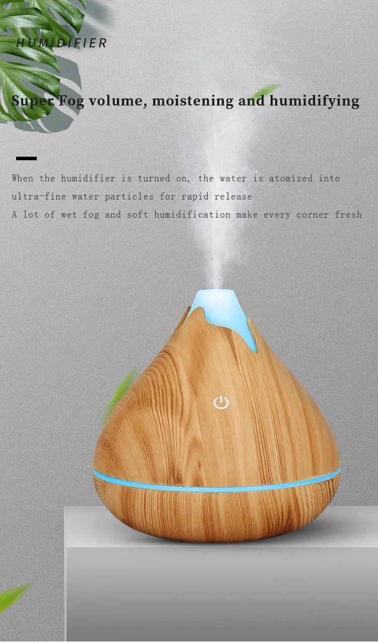 350ml (11.8 oz) Wood Grain Ultrasonic Essential Oil Diffuser & Humidifier, USB, Remote Control, 7-Color LED