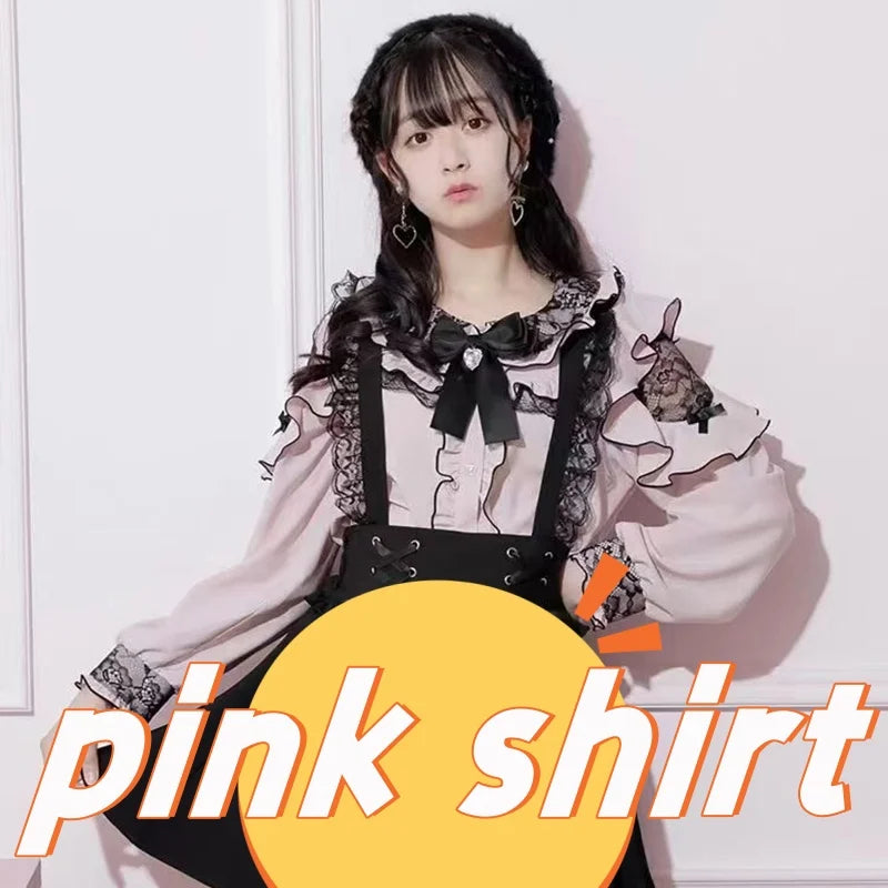 Kawaii Jirai Kei Lolita Y2K Japanese Style Blouse with Peter Pan Collar Long Sleeve Sweet Aesthetic Top for Women
