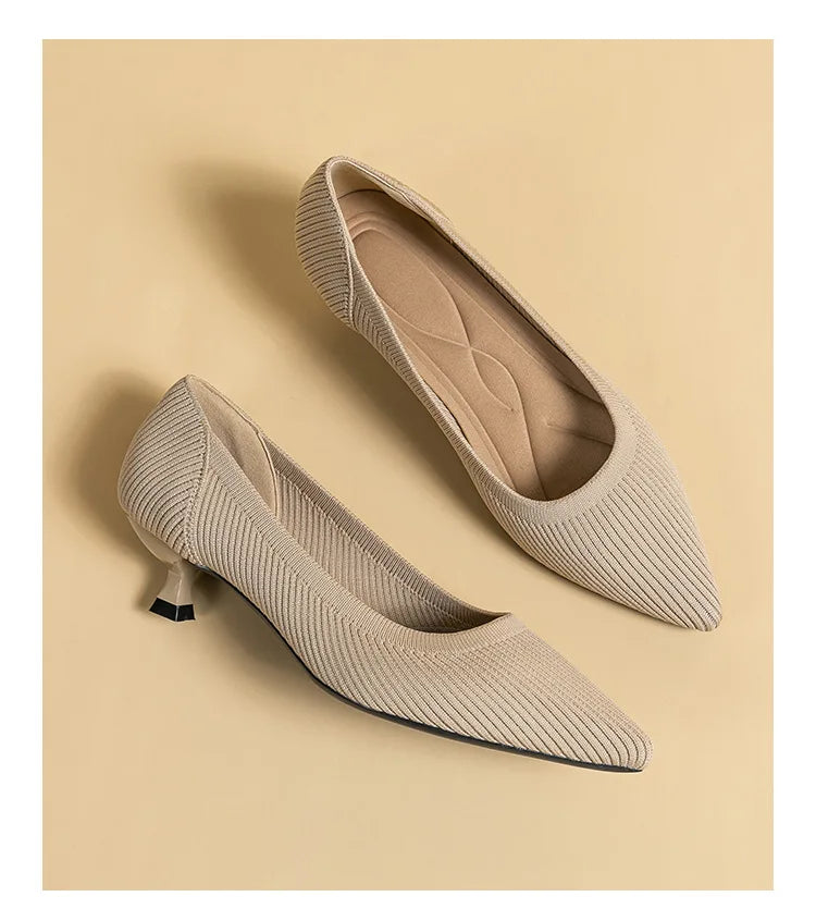 Women's Pointed-Toe Knit Slingback Pumps, Breathable Latex Insole & Anti-Slip Rubber Sole, 3.5 cm (1.38 in) Mid Heel