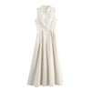 MUJER Zipper Pleated Sleeveless Midi Dress - Elegant A-Line Party Dress for Women