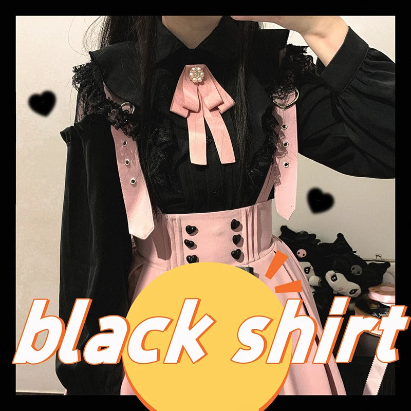 Kawaii Jirai Kei Lolita Y2K Japanese Style Blouse with Peter Pan Collar Long Sleeve Sweet Aesthetic Top for Women