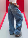 Gradient Blue Y2K Wide-Leg Jeans for Women – Low-Rise Loose Ankle-Length Distressed Denim, Plus Size