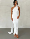 Women's One-Shoulder Backless Ruched Maxi Dress – Adjustable Scarf Loop, Y2K Streetwear Festival Evening Dress