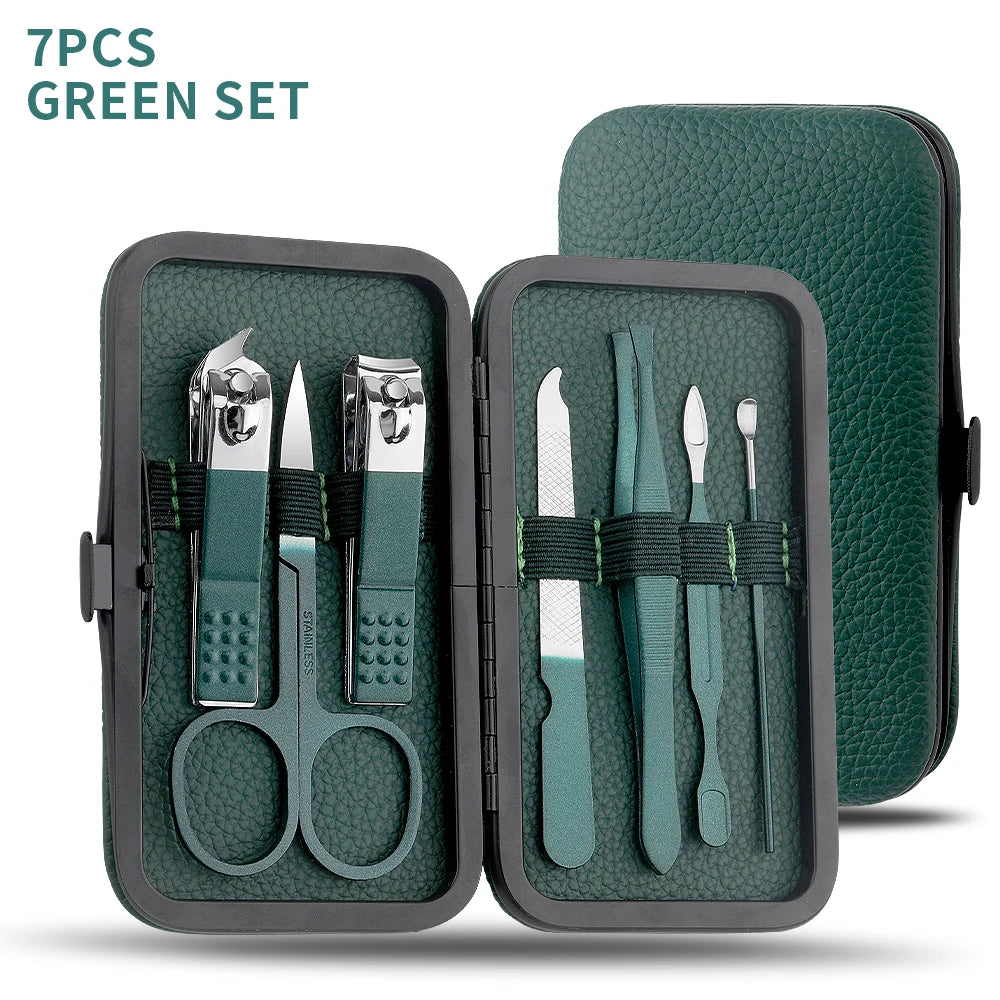 Green Stainless Steel Nail Clipper Set — 7/13/24-Pc Portable Manicure & Pedicure Tools